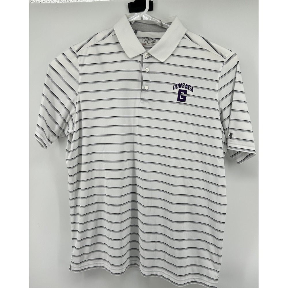 Under Armour Loose Short Sleeve Polo Shirt Gonzaga Bulldogs White Striped 2XL